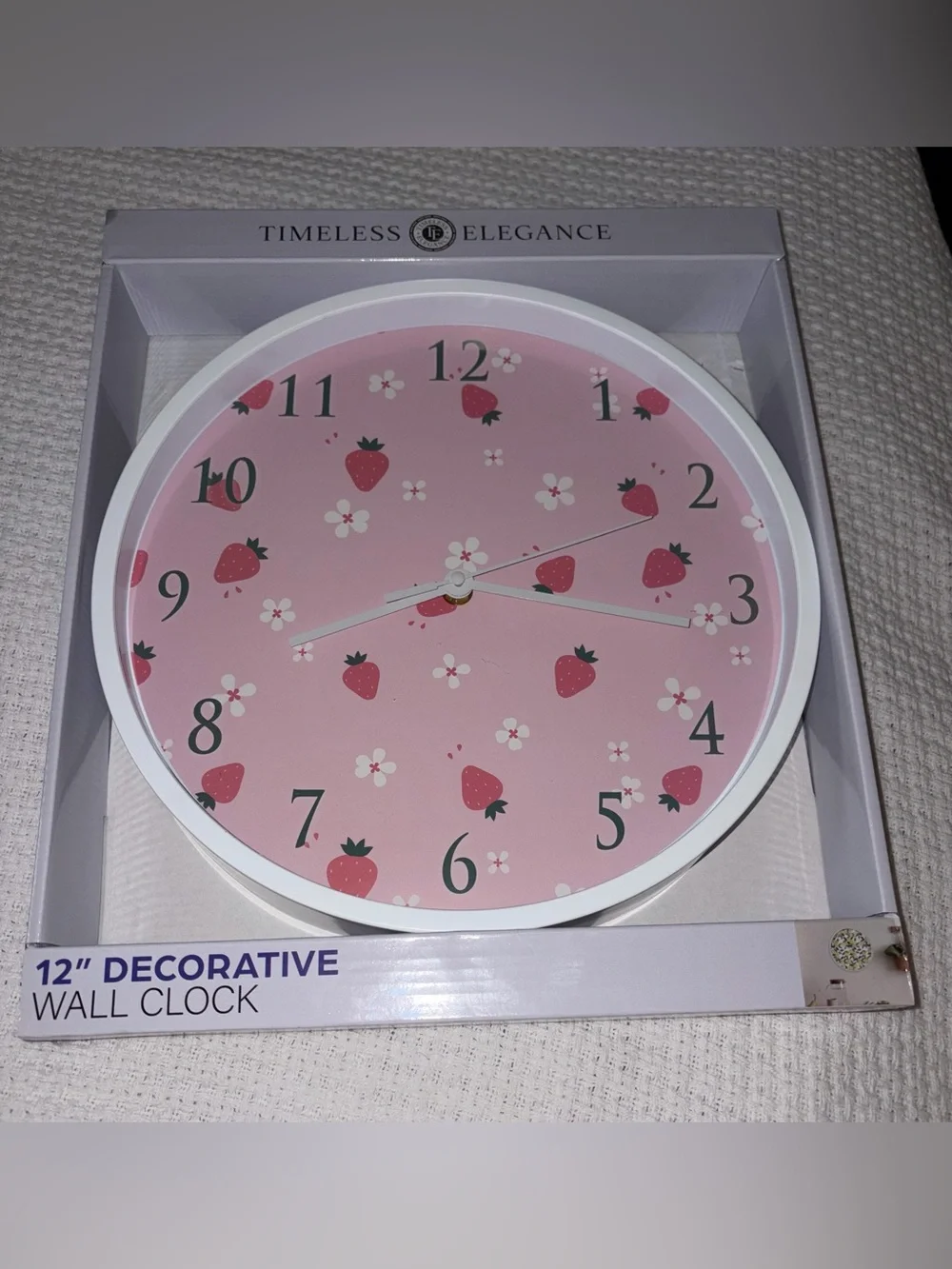 Pink Strawberry & Flower Floral Decorative 12” inch Wall Clock NIB New